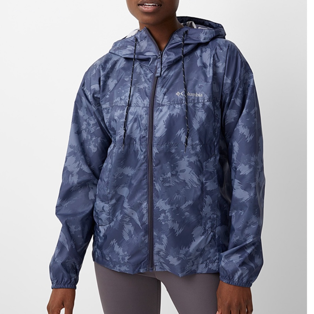 Columbia blue camo long sleeve hooded windbreaker jacket NWT
